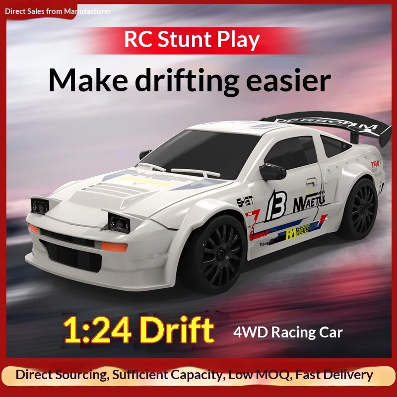 PCRSOHM 1:24 RC Racing Car 2.4G Remote Control 4WD Rechargeable High Speed Drift Car ABS Hard Shell Body Boys Kids Toy Vehicle
