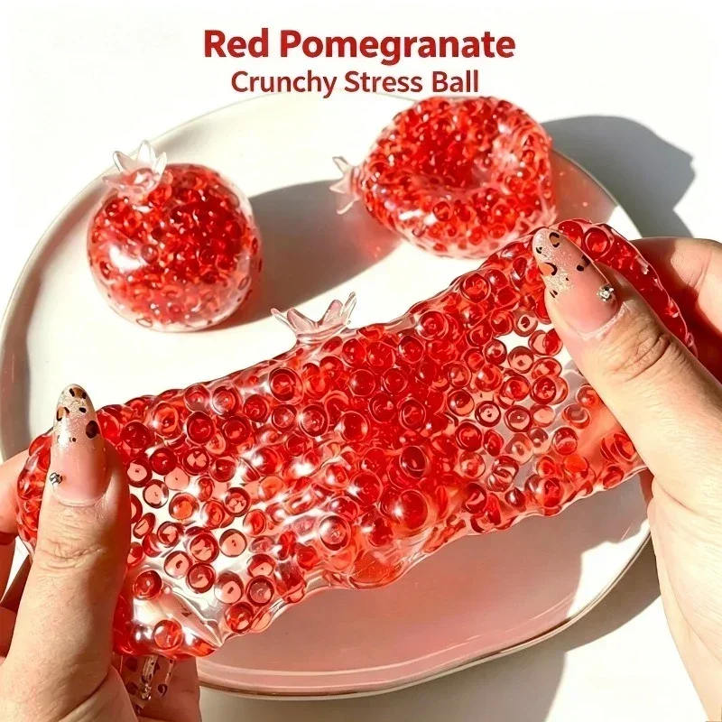 TRed Pomegranate Crunchy Stress Ball Squeeze Toys Handmade Pomegranate Ball Fidget Toy Stretchable Relieve Anxiety Toy for Adult