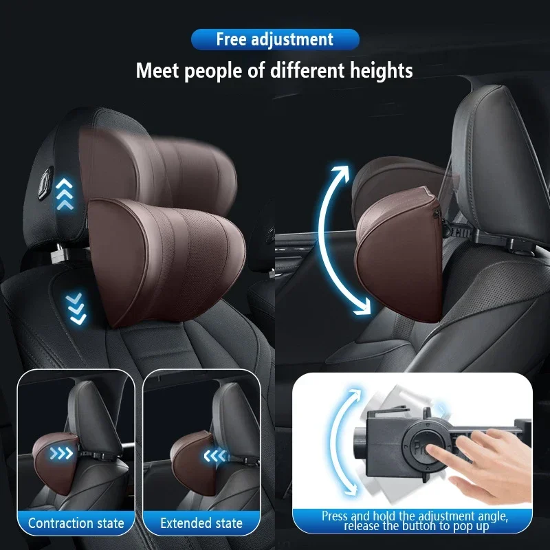 Leather Car Seat Headrest Cushion Multi-Function Memory Foam Car Neck Pillow Adjustable Car Headrest Pillow Auto Accessories view 3