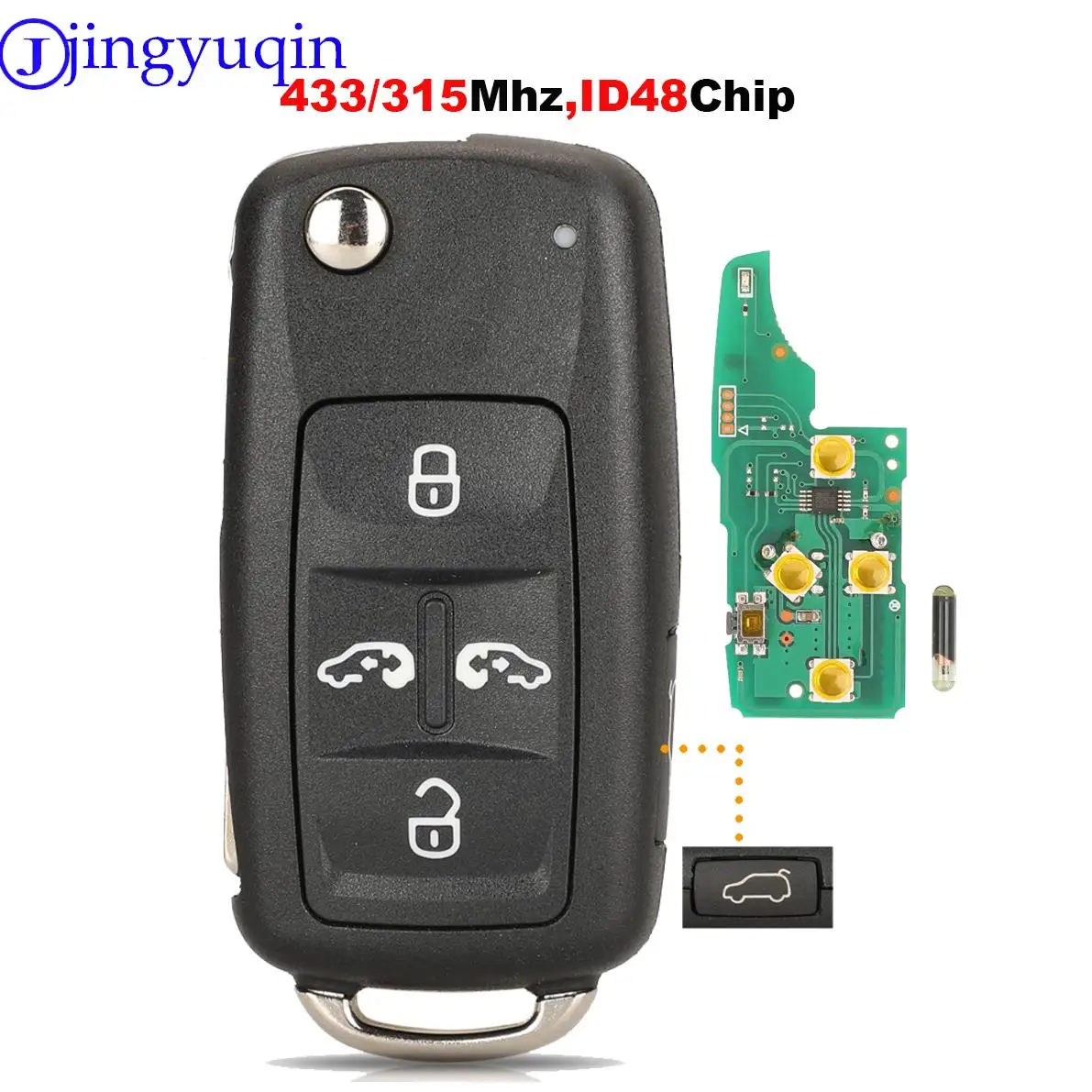 

jingyuqin 315/433 Mhz ID48 Chip Folding Remote Car Key For VW Tiguan Golf Sagitar Polo MK6 Touareg SEAT 5K0837202AD