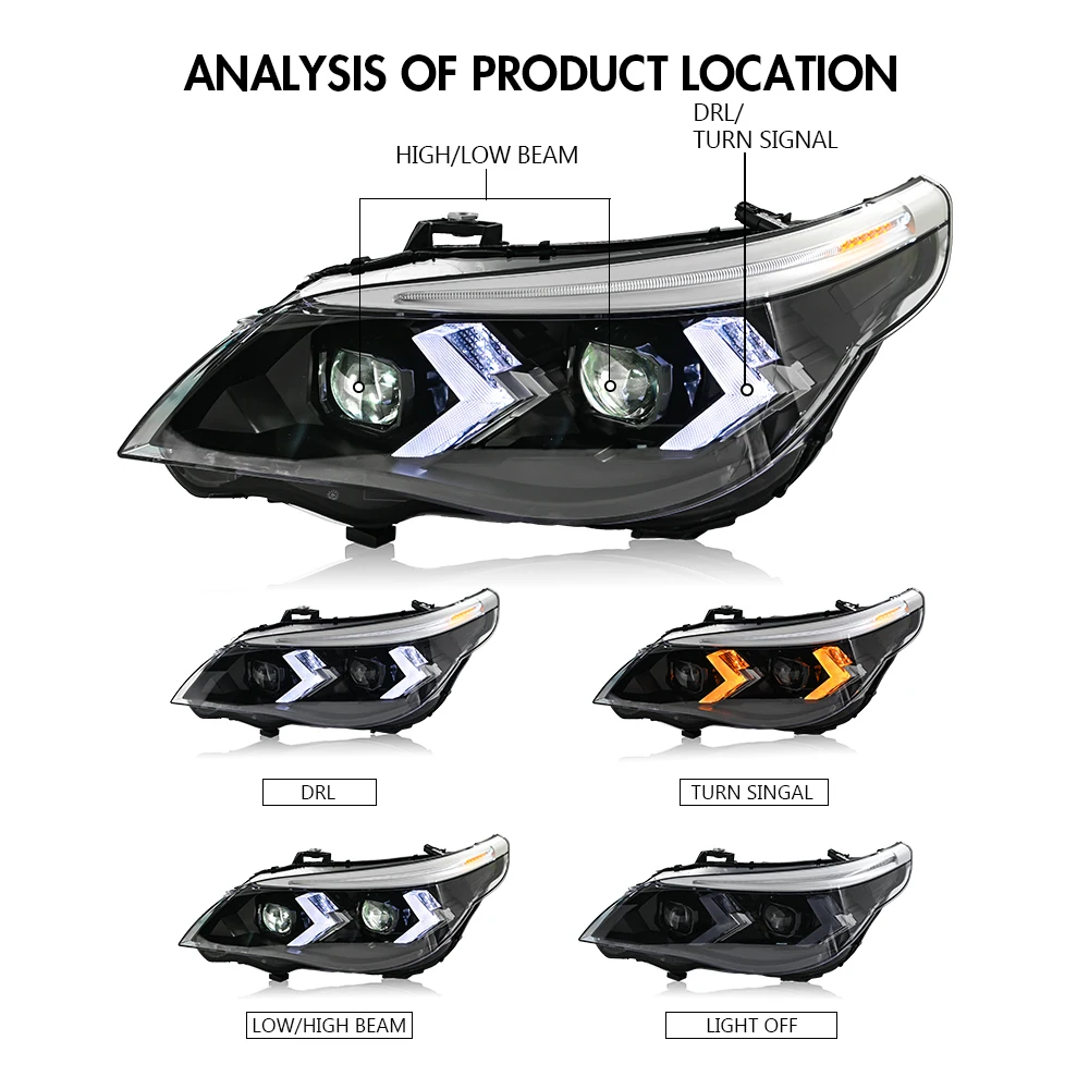 KuerLED المصابيح الأمامية لسيارات BMW E60 E61 2005-2007 2008-2010 5-Series LED زوج من المصباح الأمامي اكسسوارات السيارات العارض ضوء السيارة #3