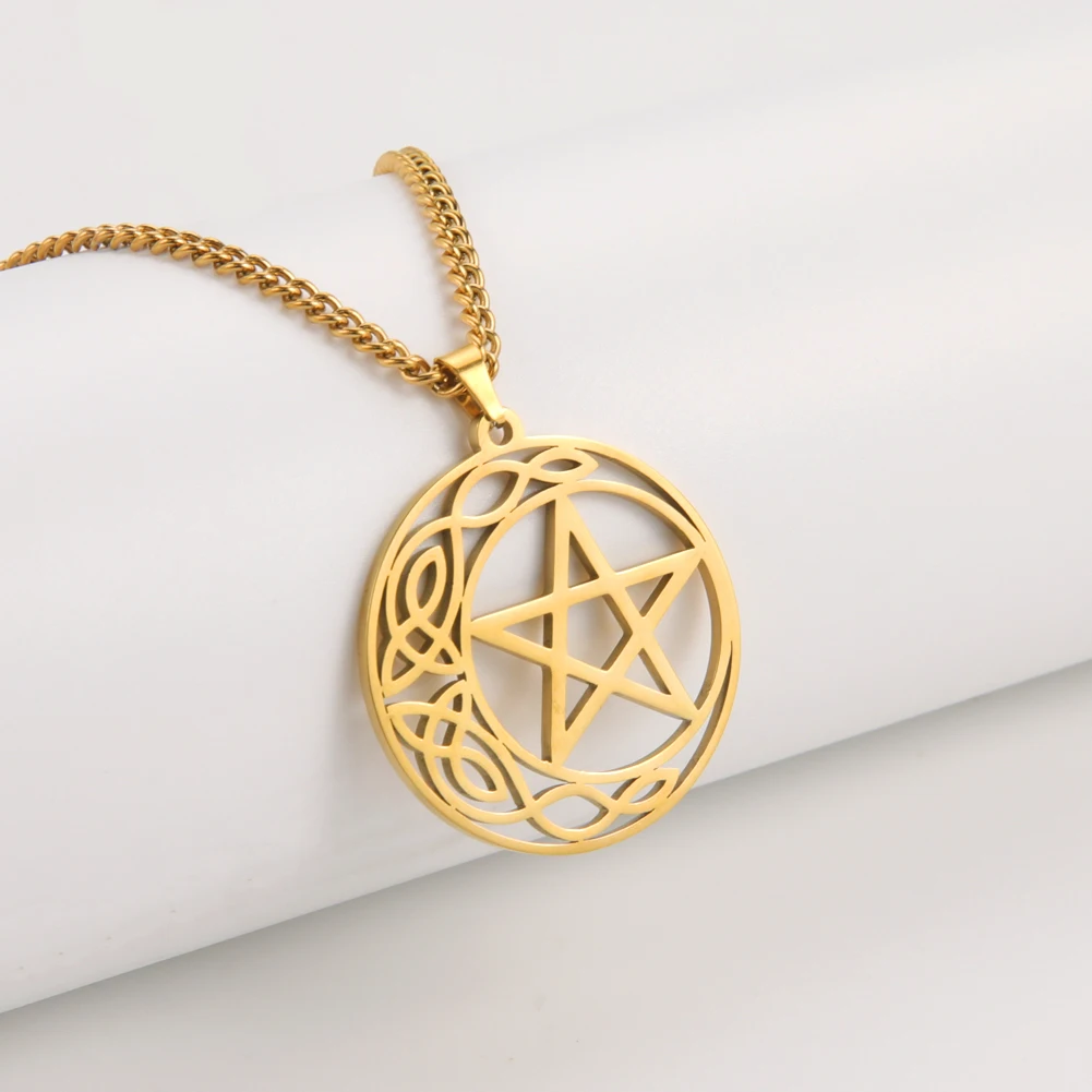 Dreamtimes Gothic Crescent Pentagram Necklace Pentacle Wicca Punk Statement Jewelry Creative Charm Fashion Women Delicacy Gift image 5