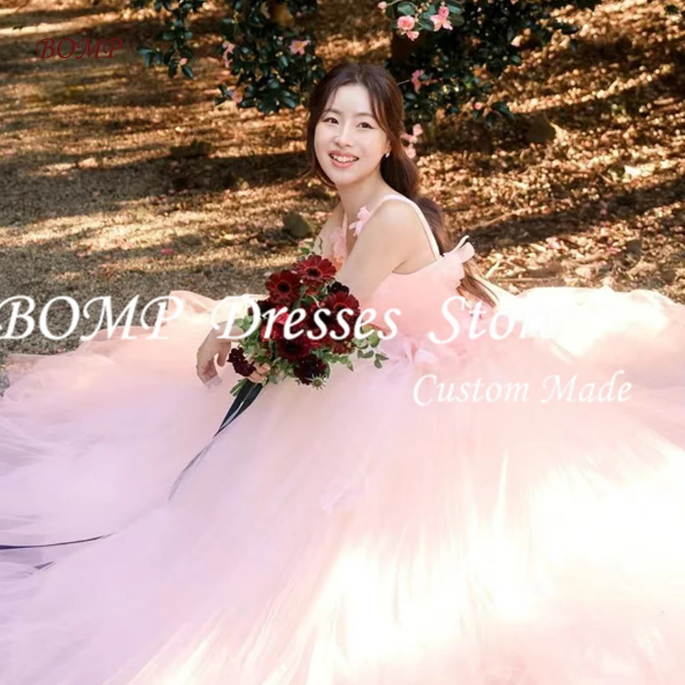 BOMP Pink Garden Evening Dresses Korea Wedding Photo shoot Puff Skirt Princess Prom Gowns Formal Party Corset Back Customized