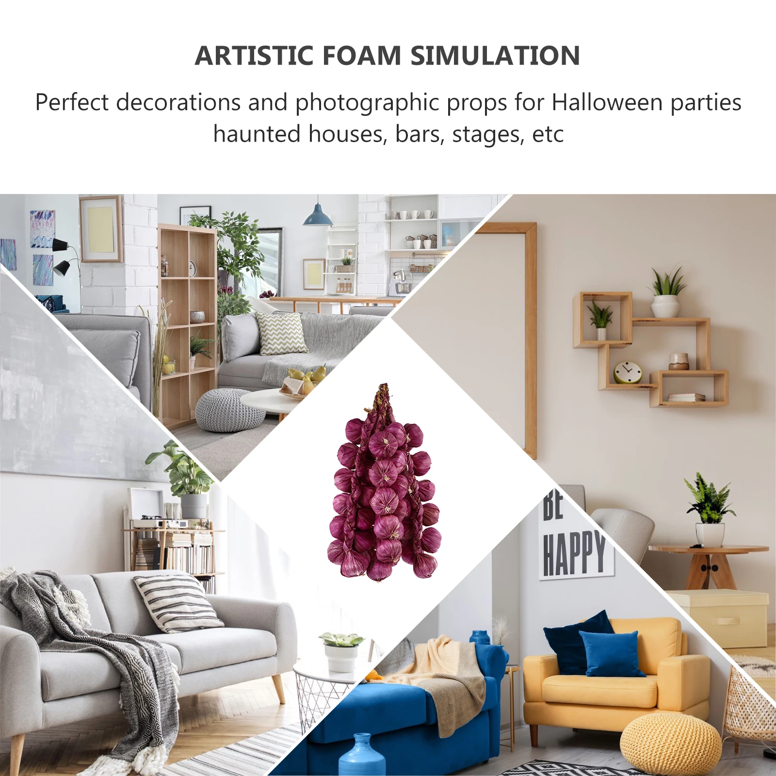 

5pcs Simulation Garlic Decor Hanging Pendant Realistic Fake Vegetable For Home Garden Kitchen Wall Art Photo Props Party Decor