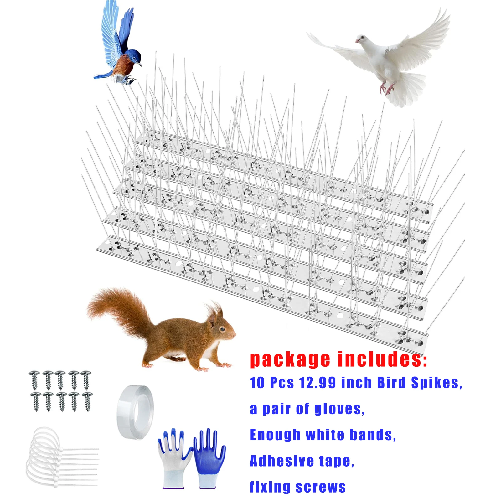 

10 шт.-12,99 дюйма, длина забора, защита балкона, защита от птиц, шипы для птиц из нержавеющей стали 10,8 футов для уличных голубей и птиц
