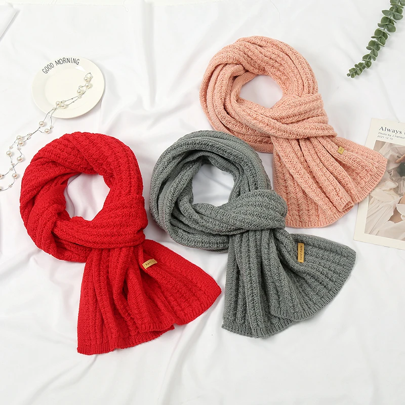 

Сплошной цвет, вязаный хлопковый шарф-шаль для женщин, зимние теплые шарфы, женские модные уличные теплые накидки 180*30 см