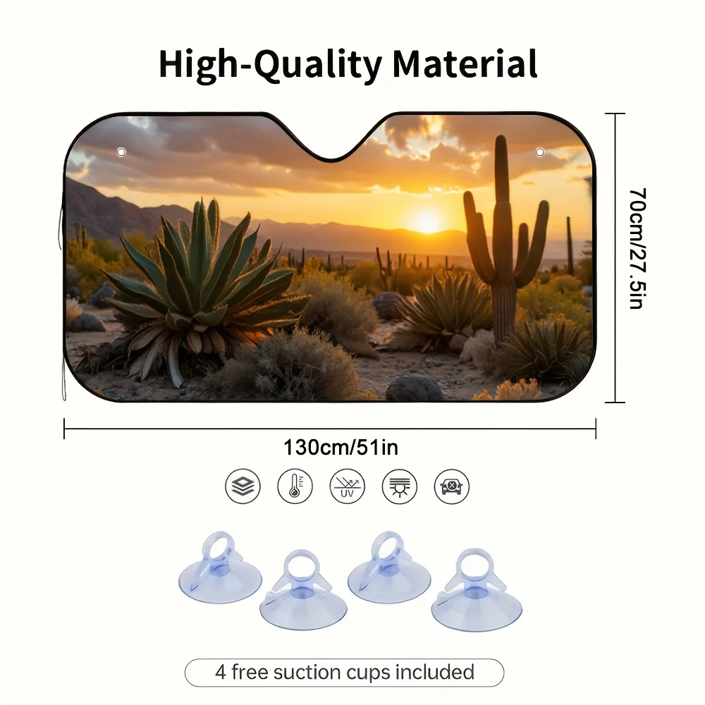 1pc Desert Sunset Car Sun Visor - Universal Fit For All Drivers, Cool Interior Experience With Scenic Cactus & Mountain Landscap