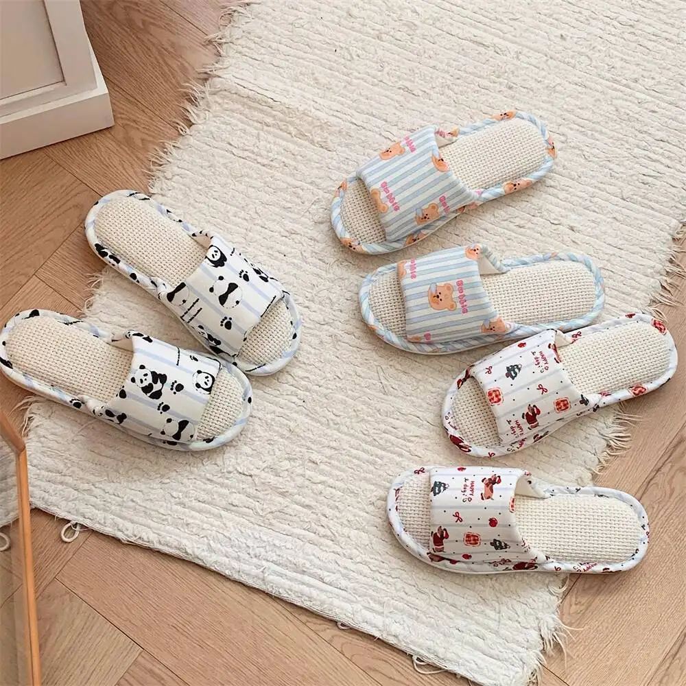 شباشب نسائية من الكتان الباندا الكرتونية للفصول الأربعة متعددة الاستخدامات للطلاب للاستخدام المنزلي شباشب من القطن والكتان ماصة للعرق للهواء #5