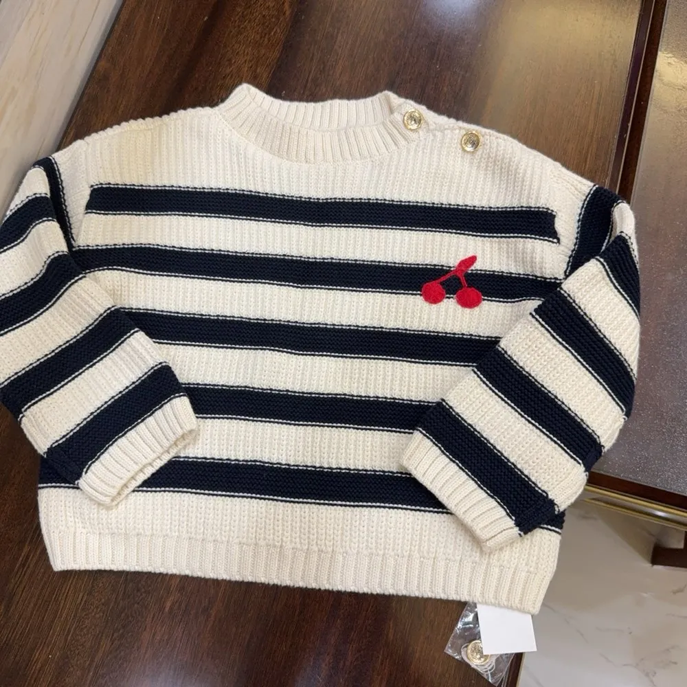 

Осенне-зимняя детская одежда для девочек, детские свитера, свитер для девочек во французском стиле, модный пуловер в полоску с узором