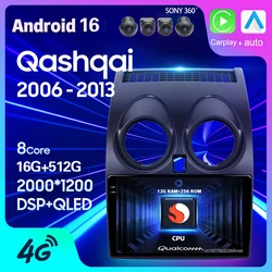 Android 16 Carplay Auto For Nissan Qashqai 1 J10 2006 2007 2008 2009 - 2013 Car Radio GPS Multimedia 2Din Player Head Unit Video