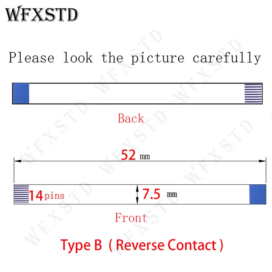 

10pcs 14pins 7.5mm 52mm Type B New Flex Cable AWM 20706 105C 60V VW-1 Two Side Copper Reverse Side contact