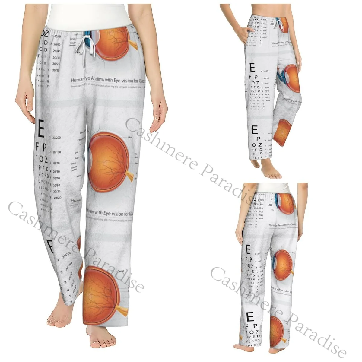 

Funny Printed Snellen Chart Eye Exam Tote Flannel Pajama Pants for Women Soft Warm Sleep Pants with Elastic Waistband