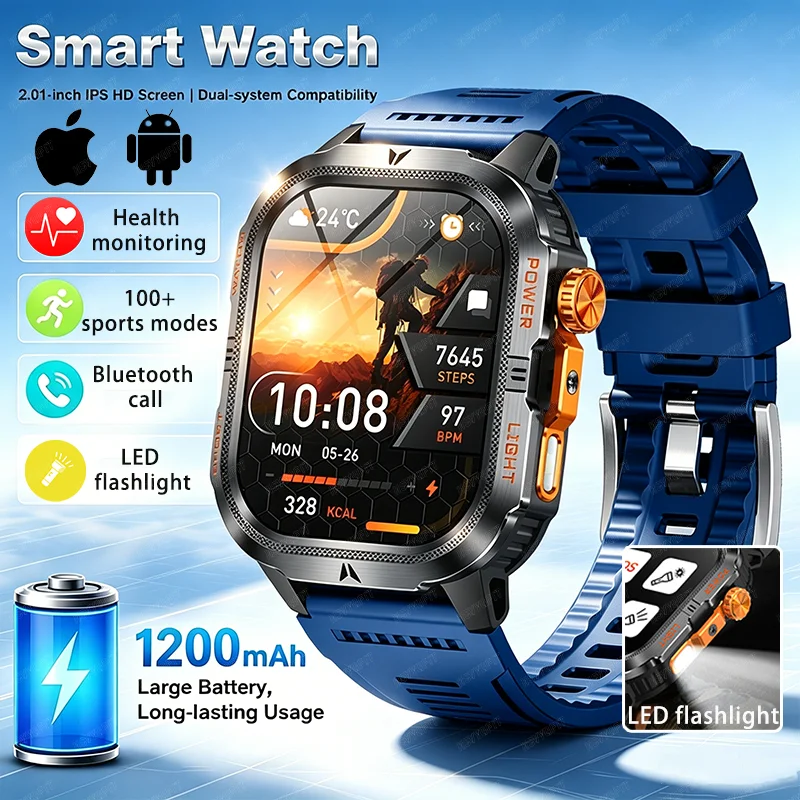 

2026 new outdoor smartwatch, 1200mAh large battery,2.01-inchhigh-definition display screen, wireless communication, holiday gift