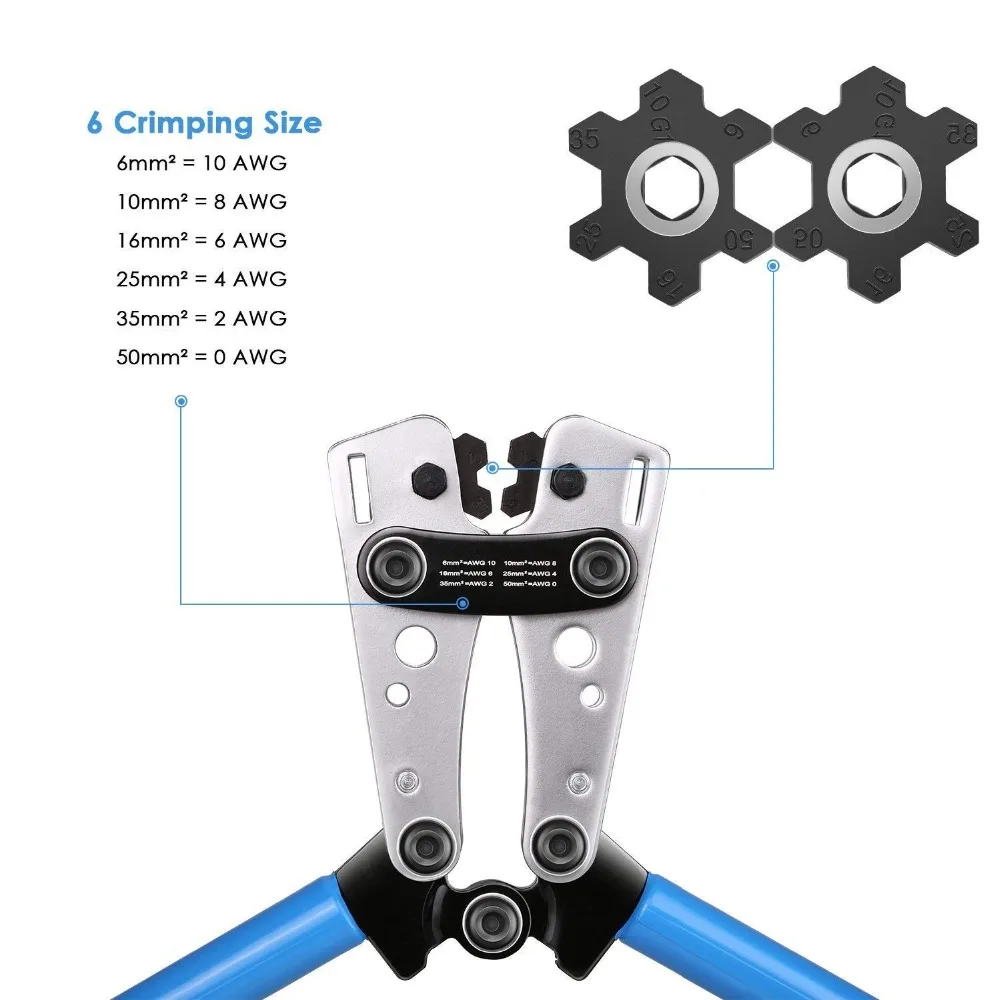 Crimping Pliers 6-50mm²/AWG 10-0 Tube Terminal Crimper Hex Crimp Tool Multitool Battery Cable Lug Cable Hand Tools HX-50B