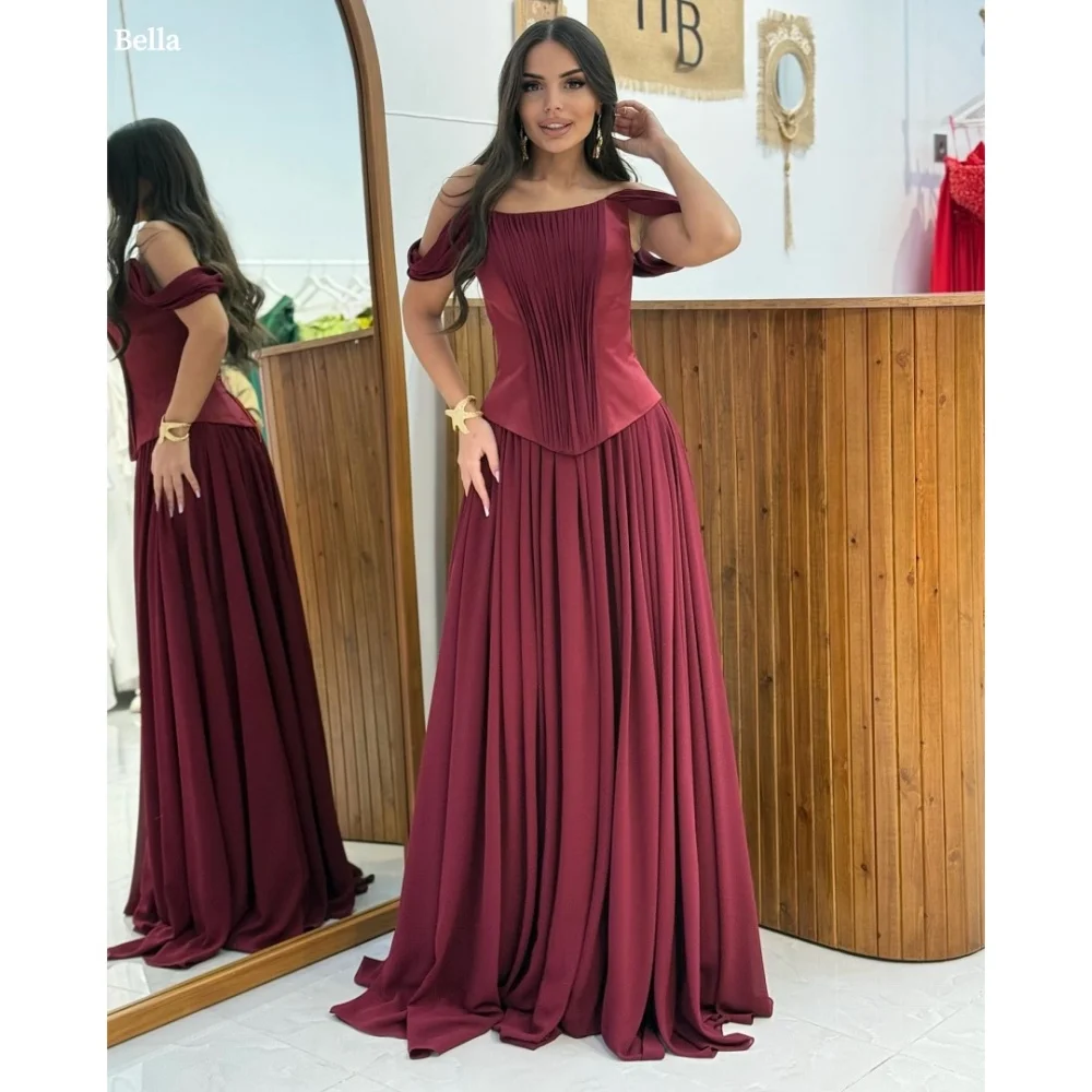 

Bella Customized Red Two-Piece Set One Shoulder robes de soirée Backless Satin Party Dresses A-line Floor-Length Prom Dress 2025