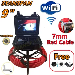 WiFi Sewer Endoscope 7mm Dia Cable 20/30/50/100M SYANSPAN Pipe Inspection Camera,IP68 Drain Sewer Pipeline Industrial Camera