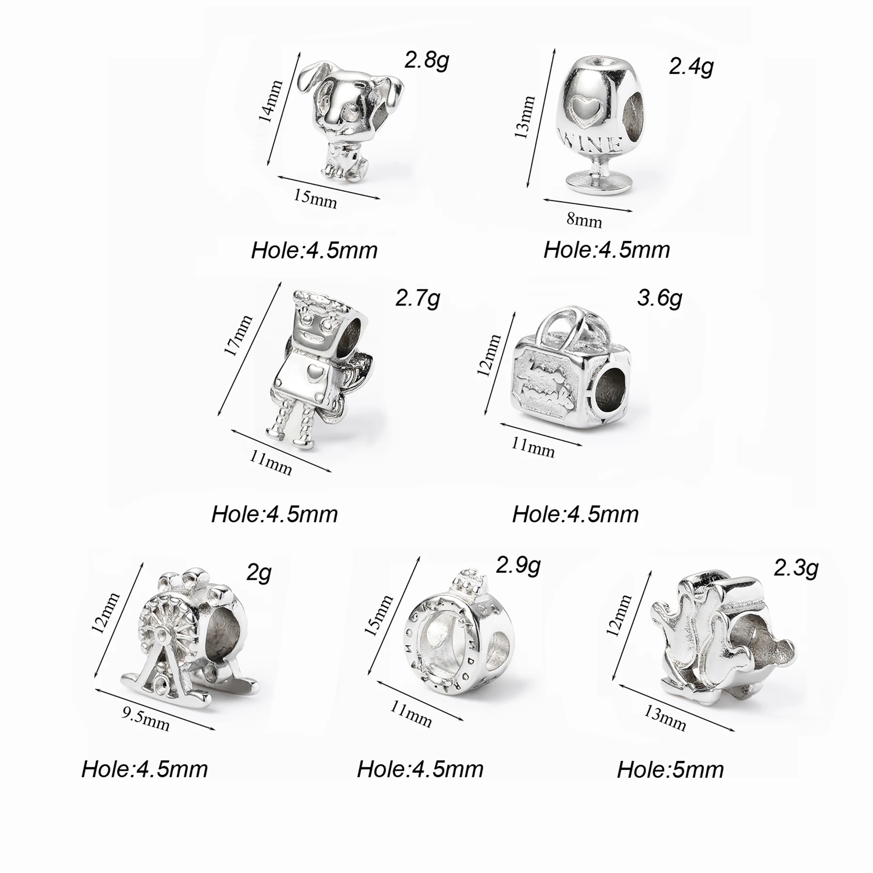 Irregular Dos Desenhos Animados Spacer Beads para DIY Making, Espelho Polonês, Aço Inoxidável, Buraco de 4.5mm, Descobertas de Colar e Pulseiras, 3PCs