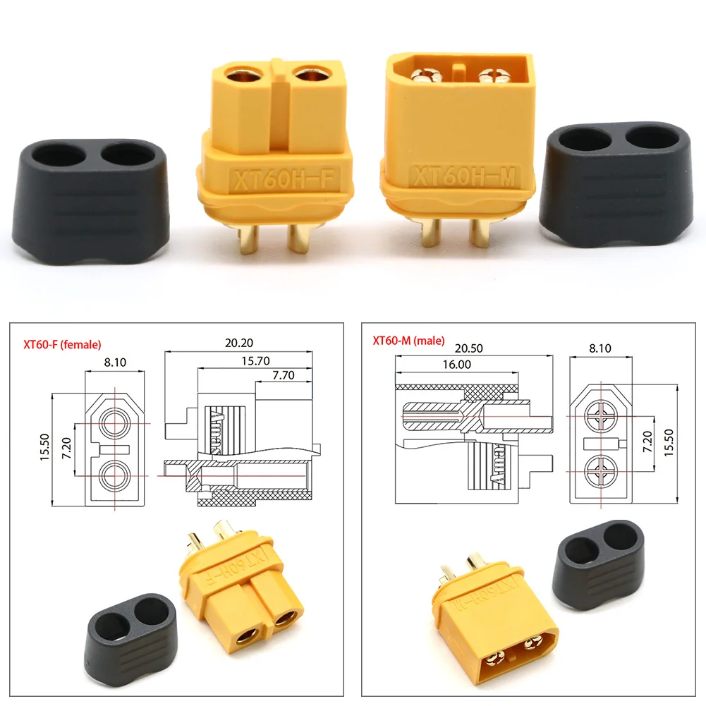 10 x Amass XT60+ XT60H Steckverbinder mit Schutzhülle, 5 Stecker, 5 Buchsen (5 Paare) für RC-Lipo-Akku, RC-Drohne, Auto, Boot – Detail 7
