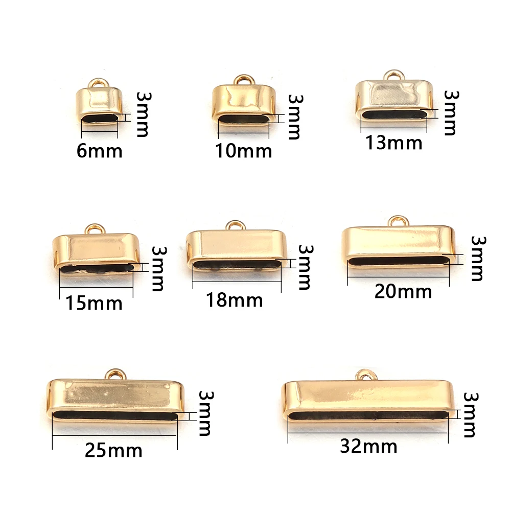 DC 10pcs/lot Alloy Metal End Caps Crimp Beads Clasp For Flat Leather Cord End Clasps Gold Color Connectors for Jewelry Making