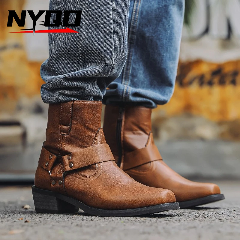 

2024 New Outdoors Men Western Boots Vintage Cowboy Boots Male Lightweight Comfort Knight Boots Autumn Winter Shoes Large