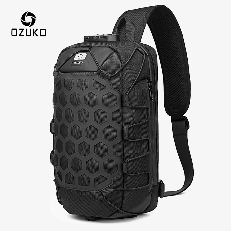 OZUKO-Bolsa de Ombro Multifuncional para Homens, Bolsa Anti-Roubo de Peito, Bolsa Mensageiro Sling Impermeável, Bolsa Crossbody Masculina, Carga USB