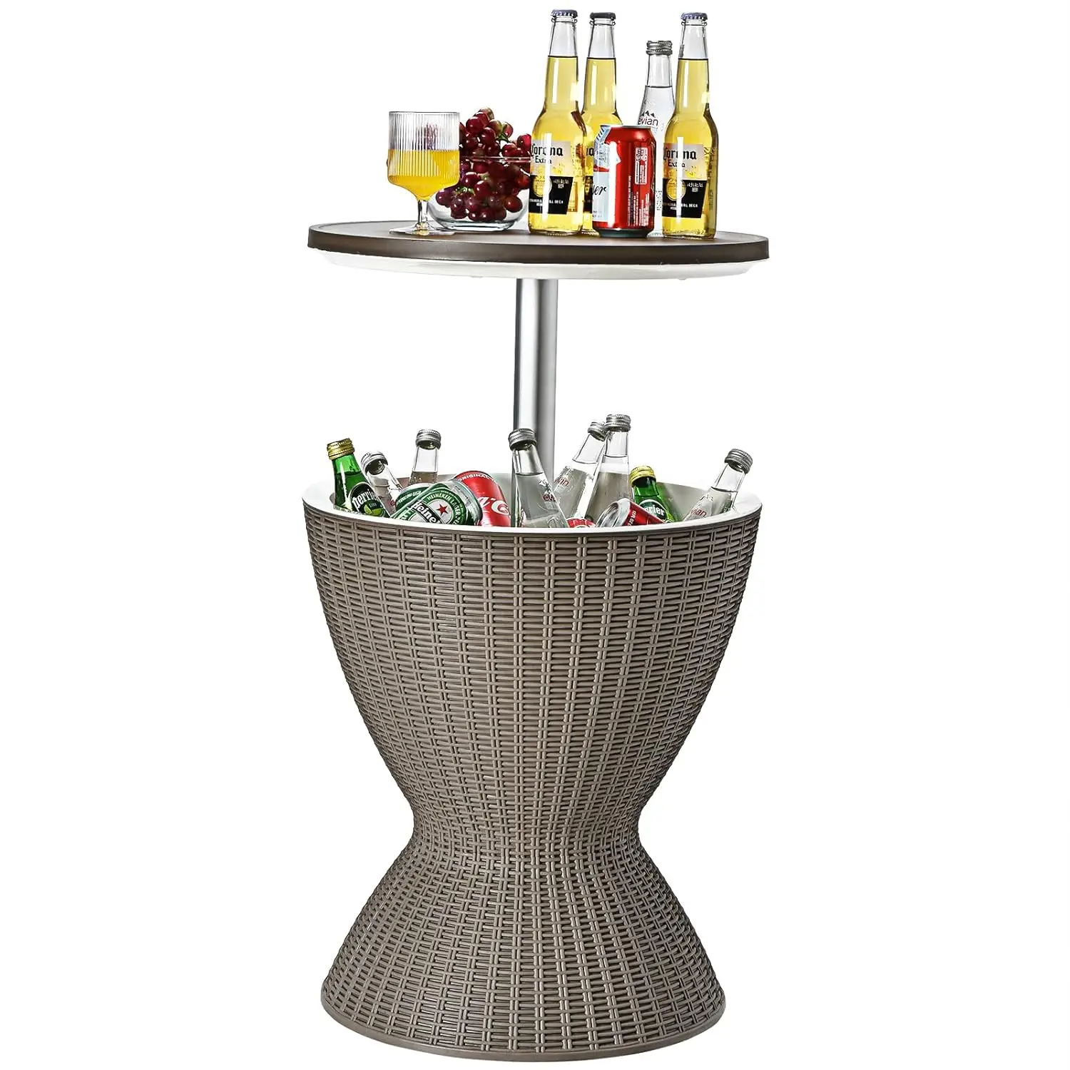 

Cool Bar Table, 8 Gallon Beer and Wine Cooler, Rattan Style Patio Bar Tables, Height Adjustable, 3-in-1 Ice Cooler with Drainage