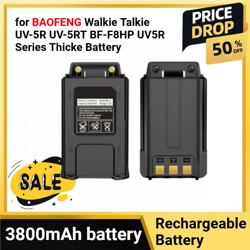

BL-5 3800mAh Li-ion Battery Suport Type-C Charging for BAOFENG Walkie Talkie UV-5R UV-5RT BF-F8HP UV5R Series Thicke Battery
