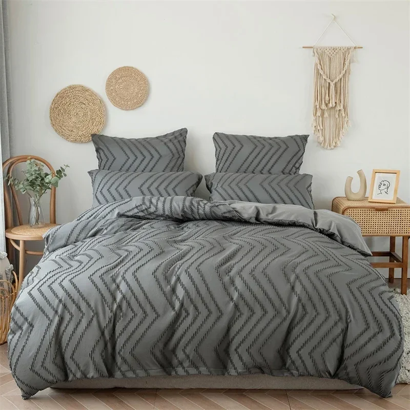 High Quality Ripple Cut Flowers Queen Bedding Set Comfortable Wave Striped Duvet Cover Set Single Double Bed Quilt Cover Sets