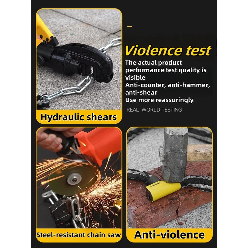 Bloqueio de corrente de bicicleta resistente anti-roubo bloqueio de segurança portátil para scooters de motocicleta de bicicleta, bicicletas e bicicletas de montanha