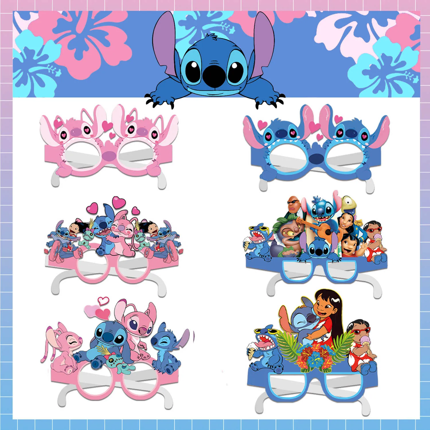 12/36 قطعة ليلو وستيتش الطرف الديكور تأثيري الدعائم ورقة نظارات أقنعة صور الأطفال الاطفال عيد ميلاد سعيد لوازم الحفلات