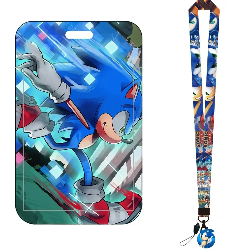 Cartoon Sonic Bus Card Holder Student ID Card Cover Campus Meal Card Case Badge Holder Work Cards Protector with Lanyard view 4