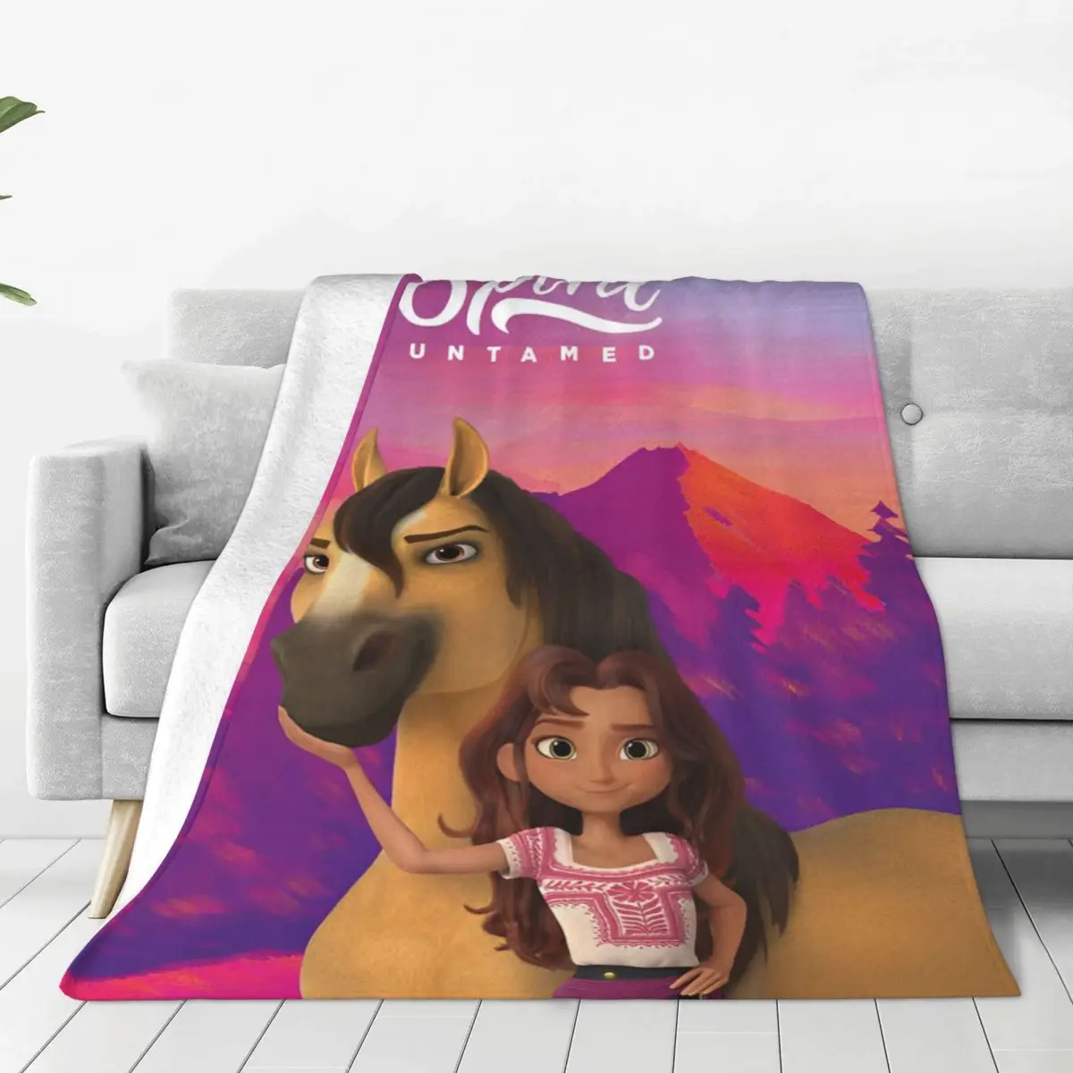 Spirit Riding Free Cartoon Horse Throw Blanket For Sofa Portable Microfibre Throw Blankets Gifts For Christmas