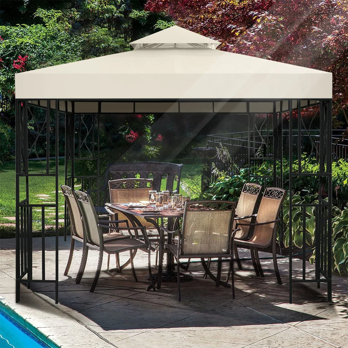 3x3M Garden Gazebo Top Cover Replacement Canopy Top Cover Sunshade 1/2 Tier Outdoor Yard Patio Garden Tent Roof Top Sun Shelter