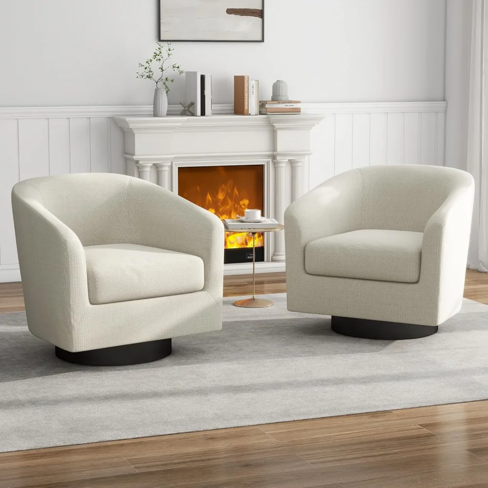 

Swivel Barrel Accent Chairs Set of 2, Modern Round Club Arm Chair Upholstered Living Room Armchair, Single Sofa Seating Bedroom