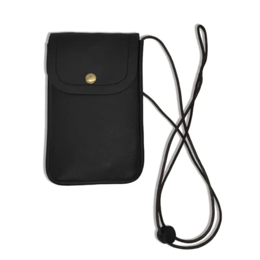 Black PU Leather Neck Pouch for Cell Phones