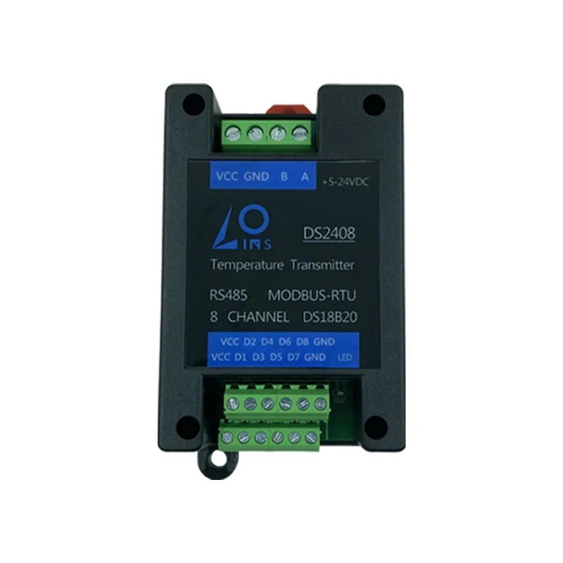 Temperature Acquisition Module 8-way 5-24v DS18B20 Sensor to 485 Modbus RTU Protocol Rail Type