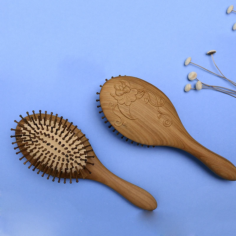 

Antistatic Scalp Massage Comb Sandalwood Air Cushion Hairbrush Angel Wing Pattern Wood Handle for Home Use