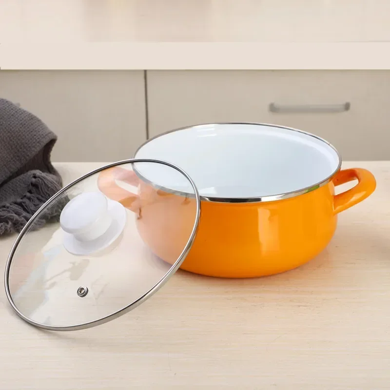 Nonstick Enamel Cooking Hot Pot Thick Bottom Stock Pot Handle Ramen Noodles Gas Cooker Kitchen Cookware