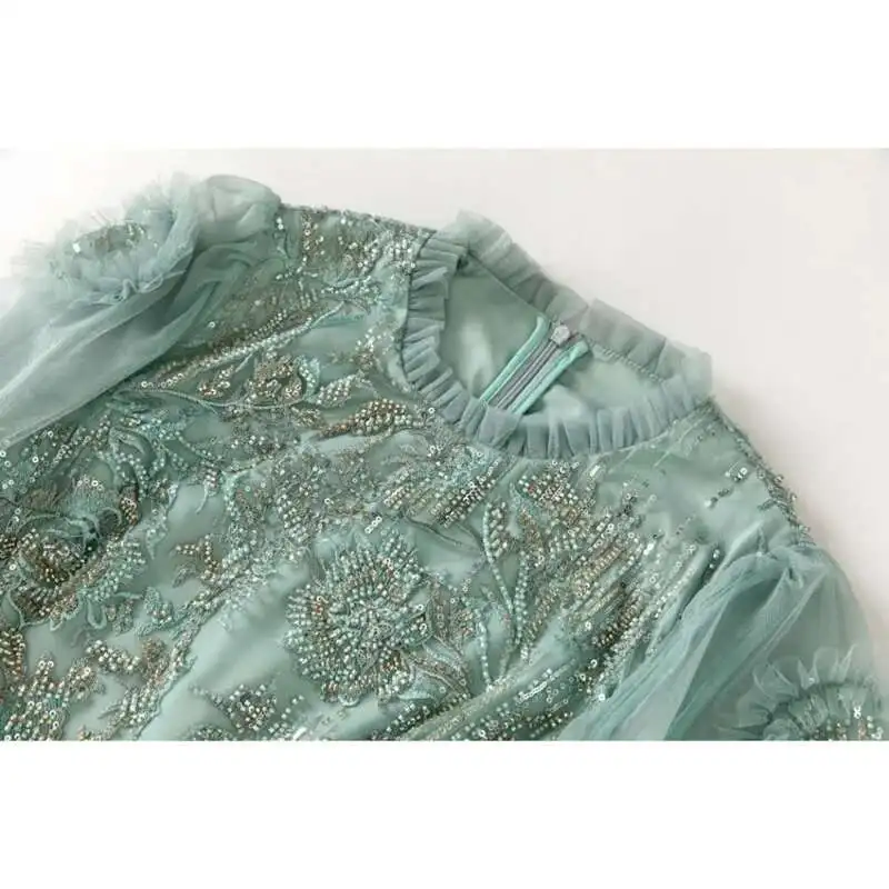 Qmqa moda feminina elegante grânulo lantejoulas malha emenda manga comprida cintura alta vestidos formais 2025 primavera feminino novo qm240