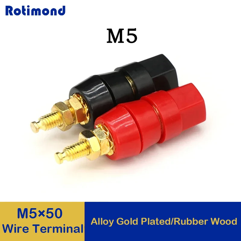 

M5x50 4mm Wire Binding Post Copper Banana Socket Plugs Power Amplifier Speaker Terminal Cable Splice Jack Nut Single Connector