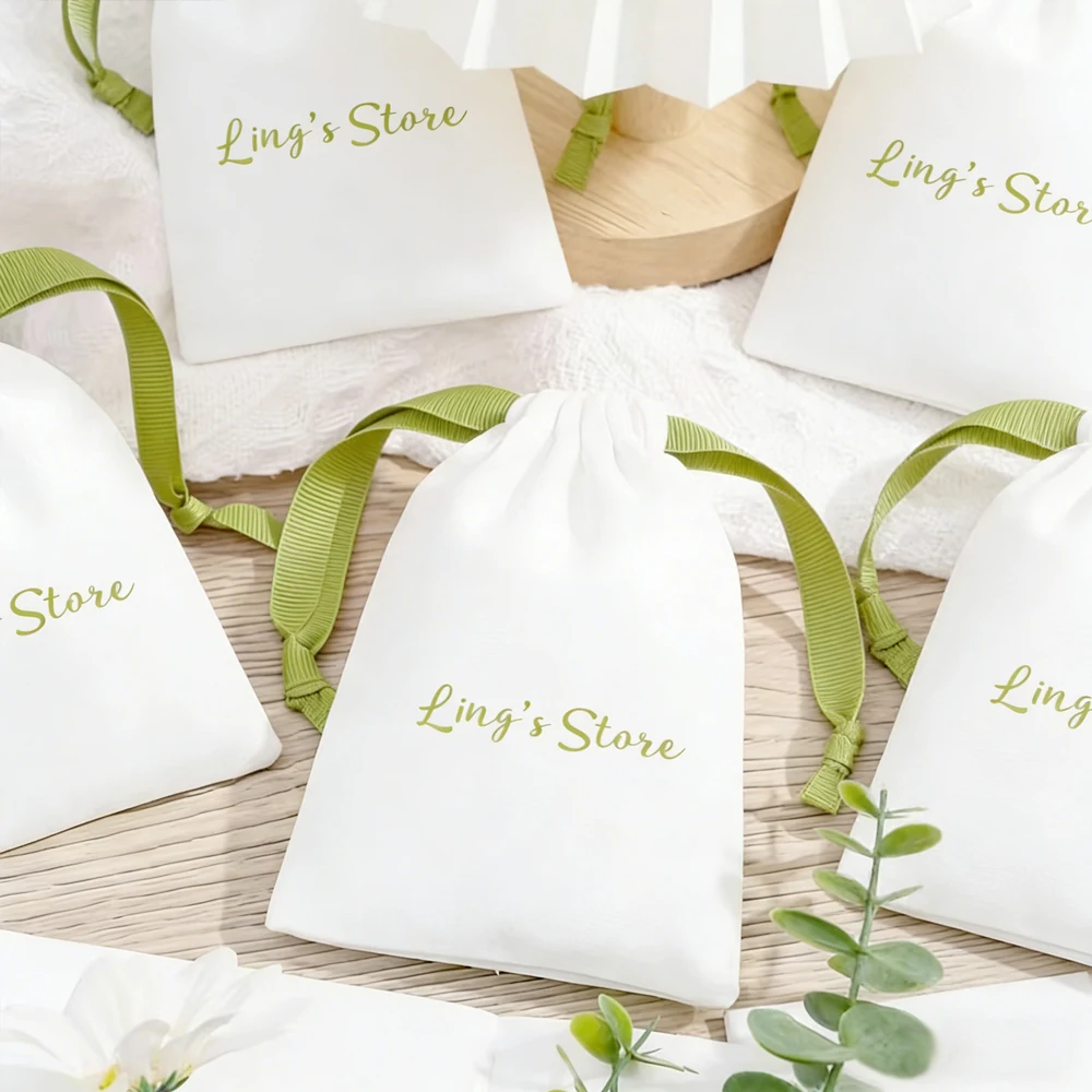 

100Pcs Personalized Logo White Cotton Jewelry Packaging Drawstring Bag Gift For Mom Wife Organizer Display Pouch Wedding Pockets