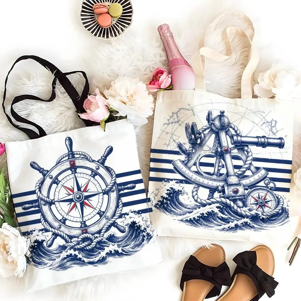 Anchor marking Storage Bags Canvas Beach Bag Large Capacity Durable Shoulder Handbag Daily Shopping Travel Bag