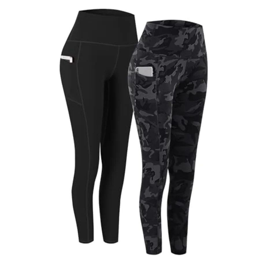 

Fengbay 2 Pack High Waist Yoga Pants with Pockets, Tummy Control Workout Running Yoga Leggings for Women
