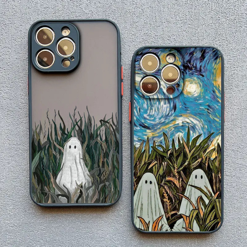 Case For iPhone 13 12 Mini Pro Max 16 15 14 11 Pro Max XS X XR SE2 7 8 Plus Aesthetic There is Cute Ghost Art Shockproof Covers