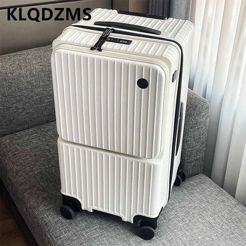 Klqdzms กระเป๋าเดินทางกลิ้งเปิดด้านหน้า20นิ้วบอร์ดิ้ง Case24 "26" 28 "30 USB อเนกประสงค์เคสแล็ปท็อป