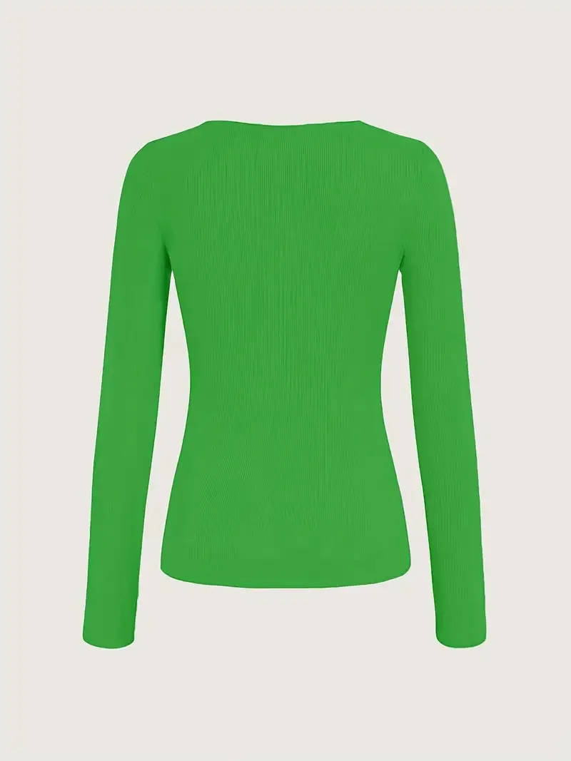Damen-Oberteile, V-Ausschnitt, lange Ärmel, Goldkette, figurbetont, Stretch-Bluse für Frauen, sexy Freizeitkleidung, Y2K-Mode, enge Passform – Detail 20