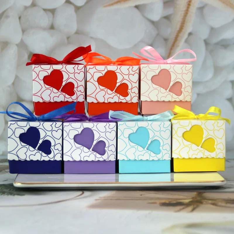 5Pcs Hollow Out Love Wedding Boxes Gift Favor Candy Box Ribbon Purple pink candy favors boxes paper box favour gift bags sweet