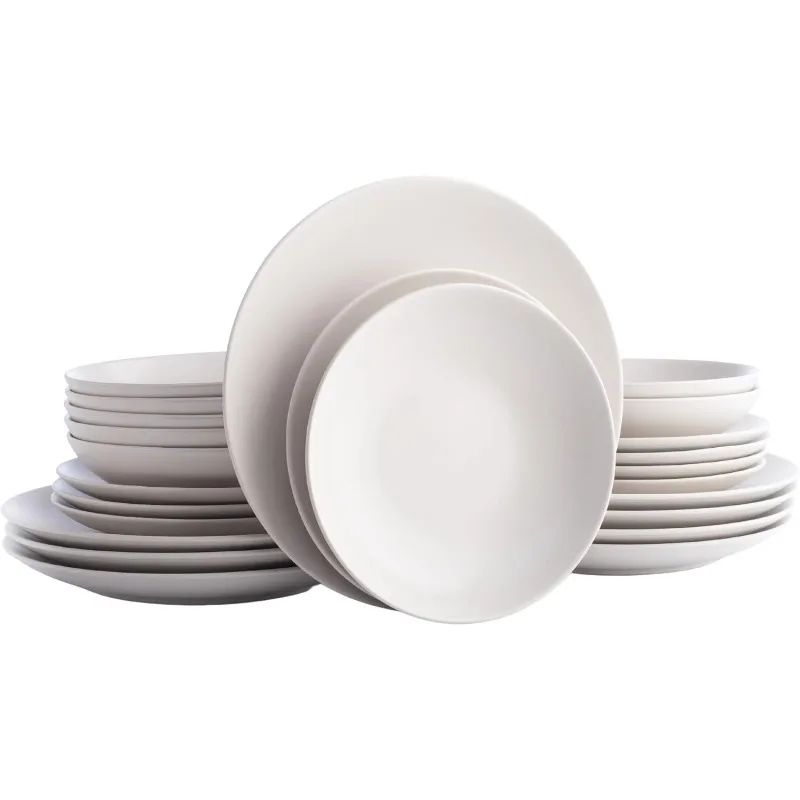 Premium Kitchen & Dining Dinnerware Set Stoneware, White Matte, Crafted in Portugal, Dishwasher and Microwave Safe