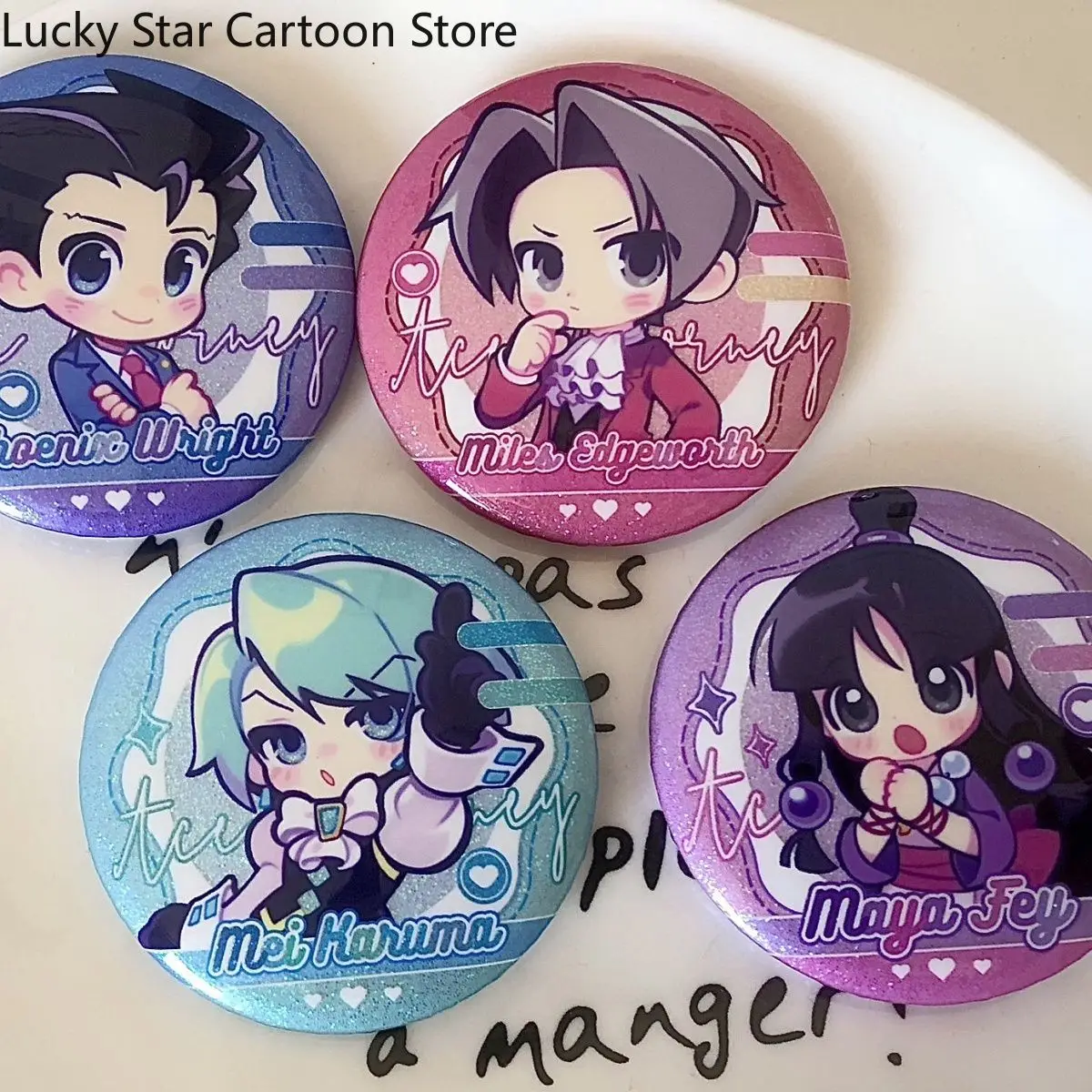 

Anime Miles Edgeworth Ace Attorney Phoenix Wright Cosplay Cartoon Brooch Badge Card Emblem Ornament Widget Cute Mascot Gift Game