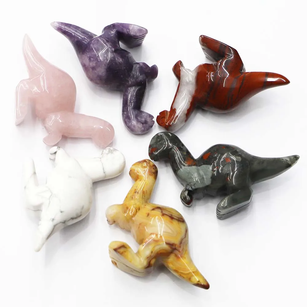 Natural Healing Crystals Stones Carving Dinosaur Figurine Fashion Charm Crafts Fluorite Animal Gemstone Ornament Home Decor Gift